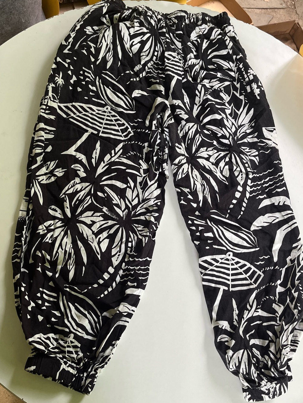 Panama Jack Linen Blend Tropical Print Elastic Waist Pants